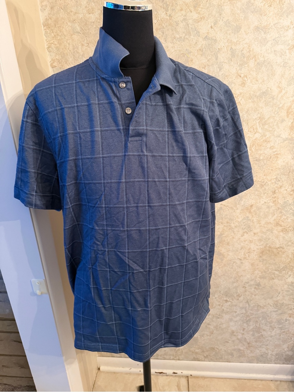 Van Heusen men’s Blue Windowpane Polo Shirt